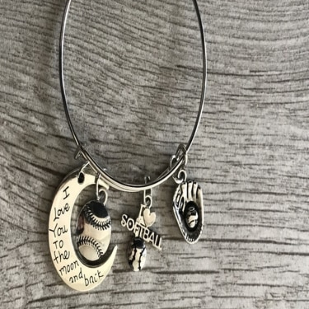 Softball Love You to Moon and Back Bangle Bracelet